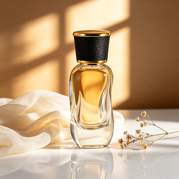 Frasco de perfume de vidro curvo de luxo com tampa embalagem de fragrância vazia de alta qualidade para marca de perfume personalizada